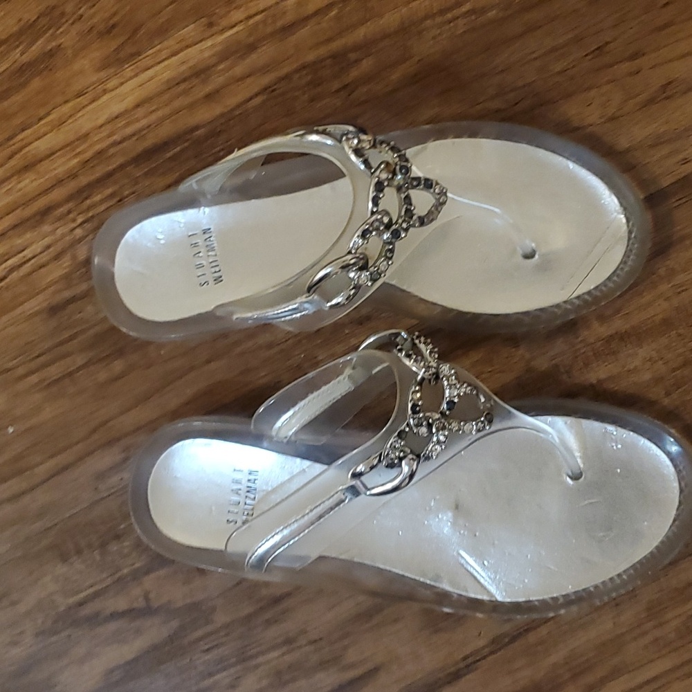 Stuart Weitzman Crystal Embellished Clear Jelly Flat Slides Size 7